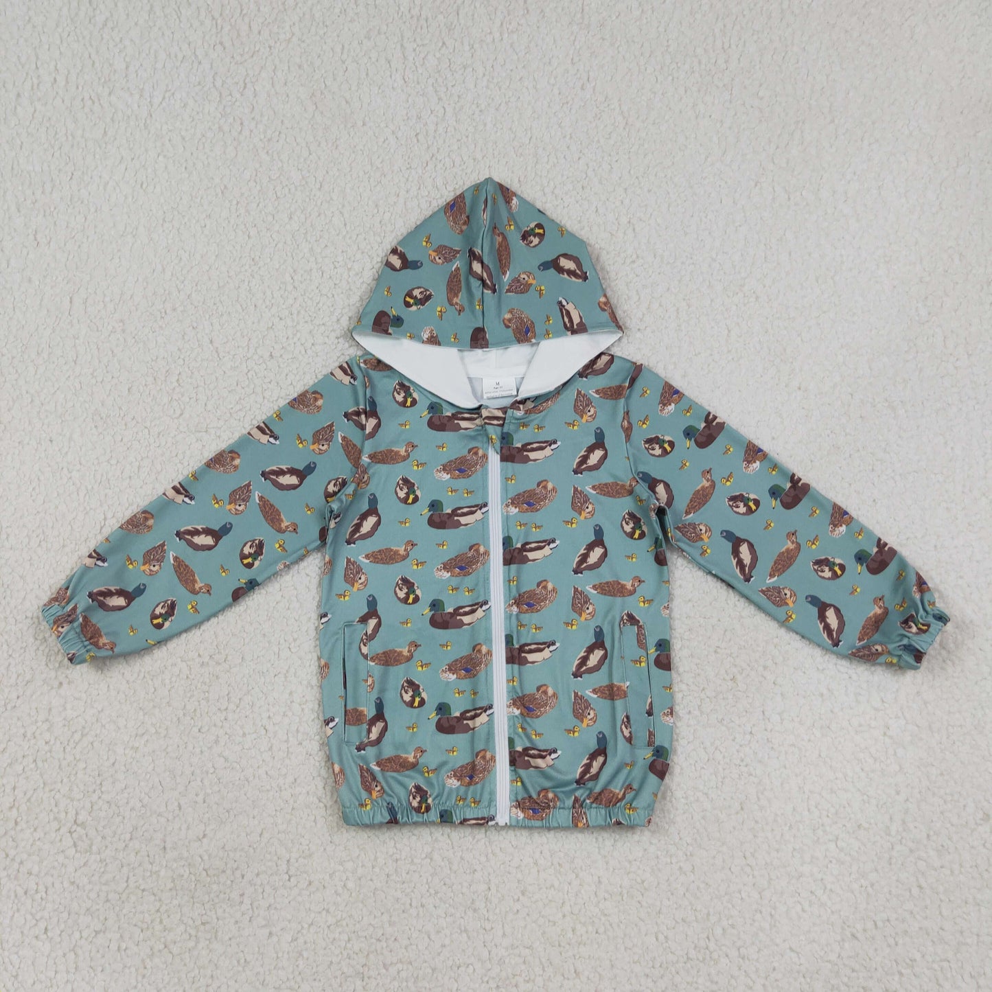 Baby Boys Green Ducks Hunting Zip Pockets Hoodie Jacket Top