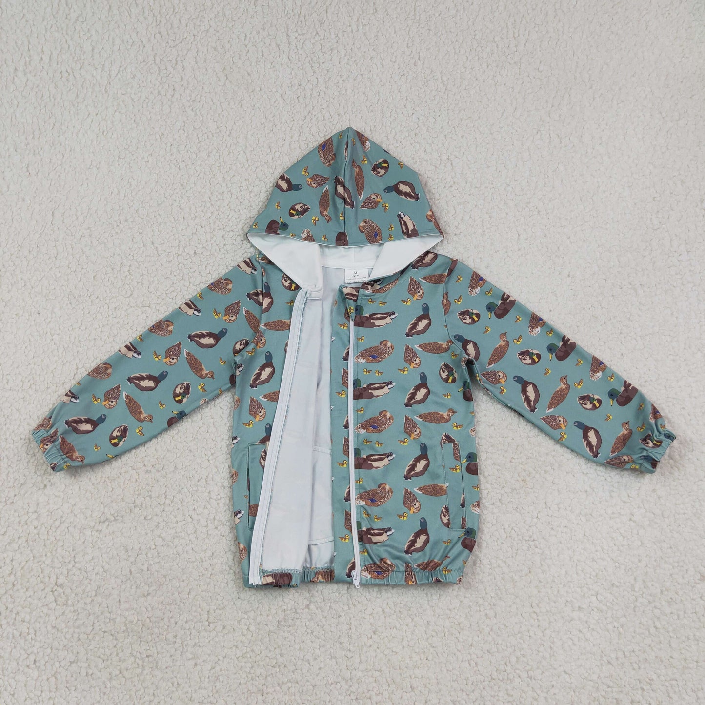 Baby Boys Green Ducks Hunting Zip Pockets Hoodie Jacket Top