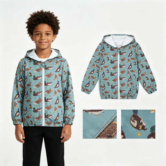 Baby Boys Green Ducks Hunting Zip Pockets Hoodie Jacket Top
