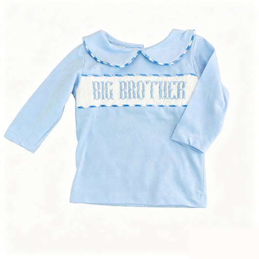 Baby Boys Blue Long Sleeve Big Brother Collar T-shirts Top Preorder
