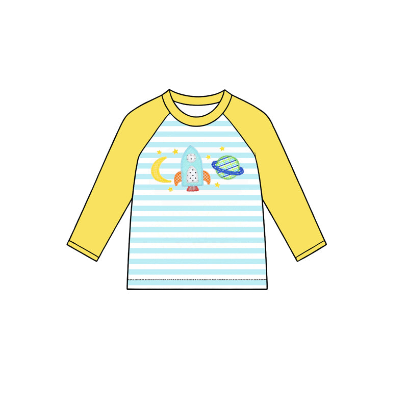 Baby Boys Long Sleeve Blue Stripe Rocket Moon T-shirts Top Preorder
