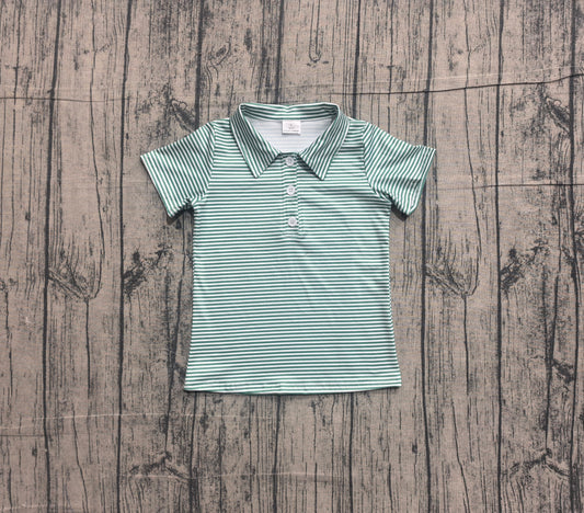 Baby Boys Short Sleeve Green Stripe Button Shirts Top Preorder