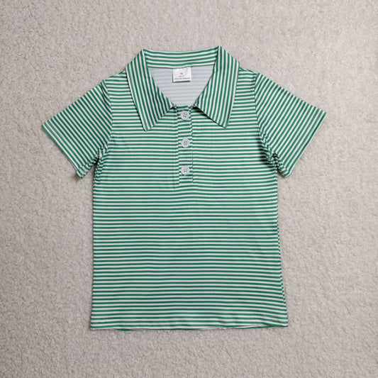 Baby Boys Short Sleeve Green Stripe Button Polo Shirts Top