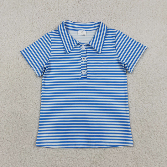 Baby Boys Short Sleeve Blue Stripe Button Shirts Top