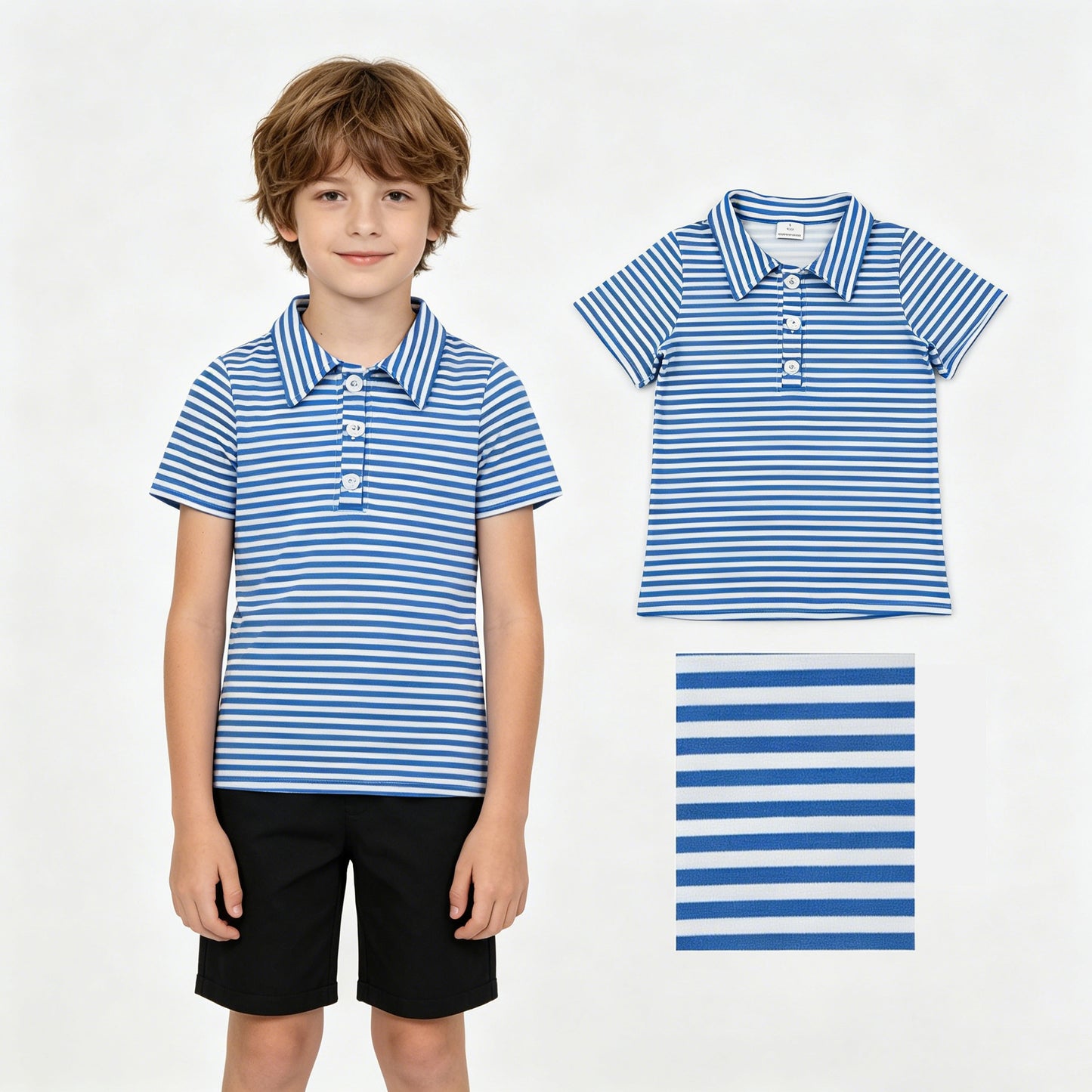 Baby Boys Short Sleeve Blue Stripe Button Shirts Top