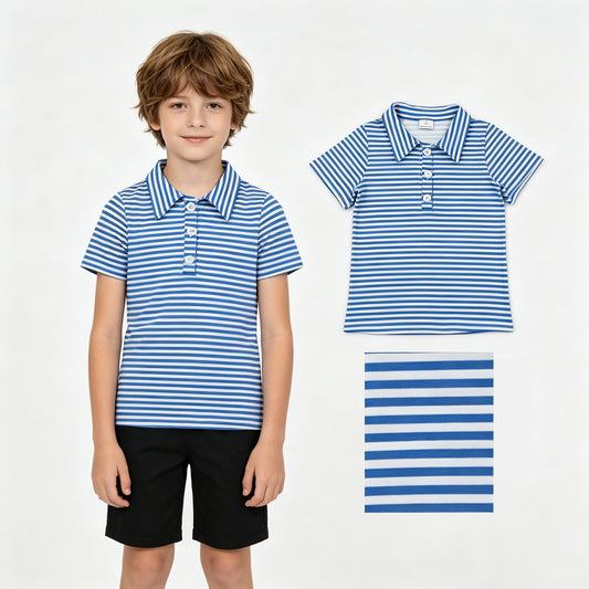 Baby Boys Short Sleeve Blue Stripe Button Shirts Top