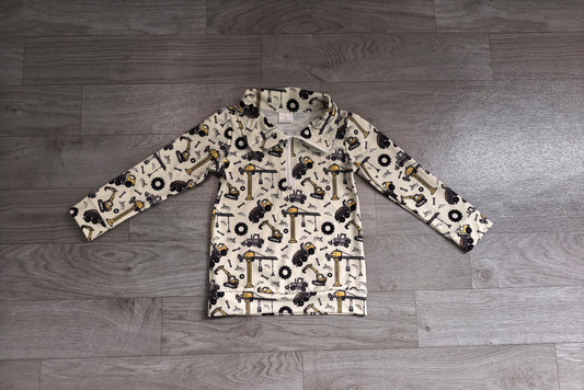 Baby Boys Long Sleeve Excavators Zip Pockets Pullovers Top Preorder
