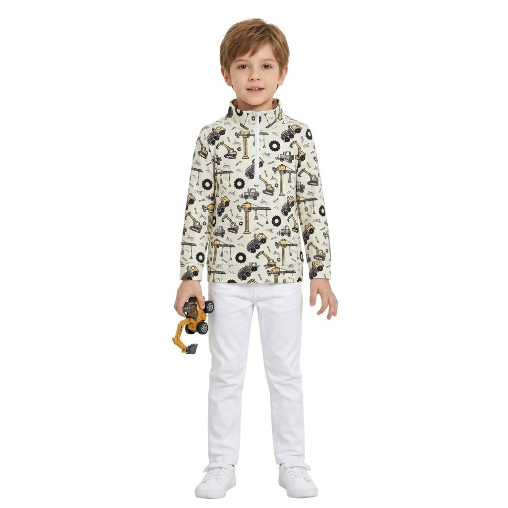 Baby Boys Long Sleeve Excavators Zip Pockets Pullovers Top
