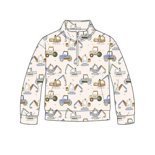 Baby Boys Long Sleeve Excavators Zip Pockets Pullovers Top Preorder