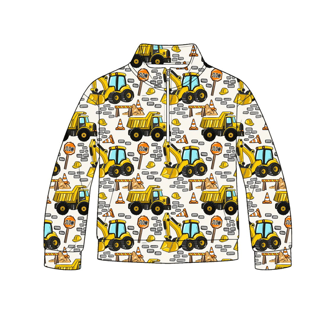 Baby Boys Long Sleeve Excavators Zip Pockets Pullovers Top Preorder
