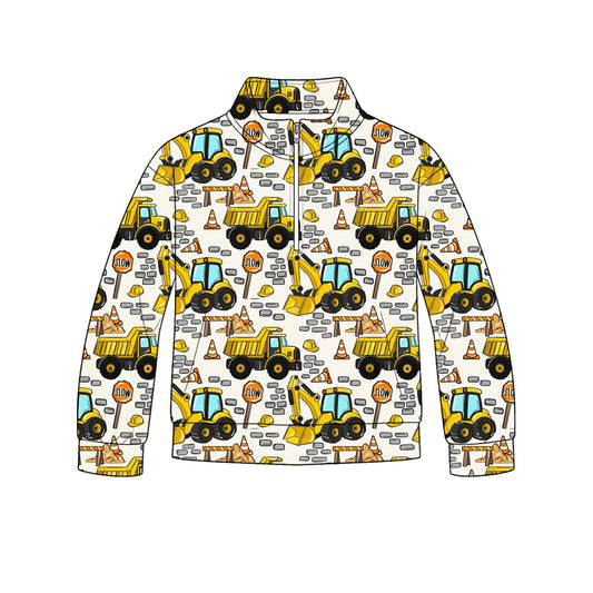 Baby Boys Long Sleeve Excavators Zip Pockets Pullovers Top Preorder