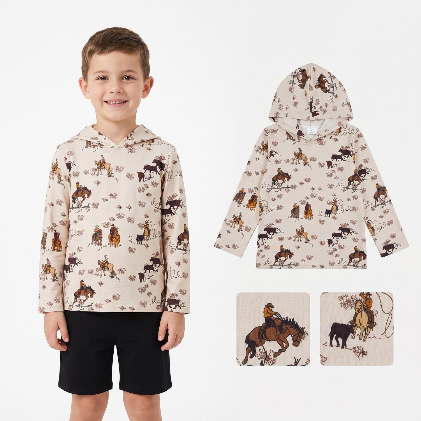 Baby Boys Long Sleeve Horse Rodeos Western Hoodies Top