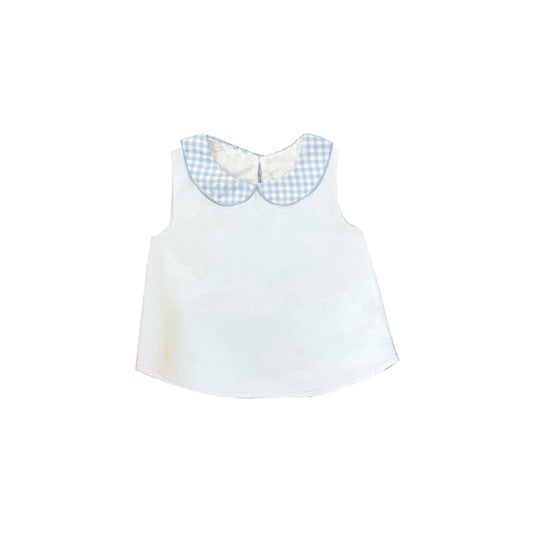 Baby Boys Sleeveless Light Blue Checked Collar T-shirt Top Preorder