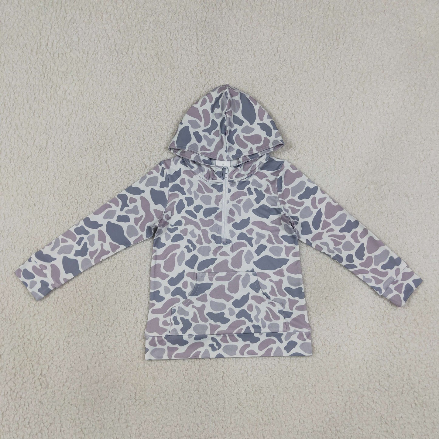Mama and Me Boys Long Sleeve Light Grey Camo Zip Pocket Hoodies Top