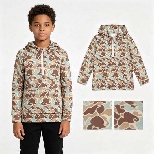 Baby Boys Long Sleeve Southern Khaki Camo Zip Pocket Hoodies Top