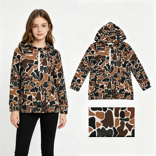 Baby Boys Long Sleeve Southern Dark Brown Camo Zip Pocket Hoodies Top