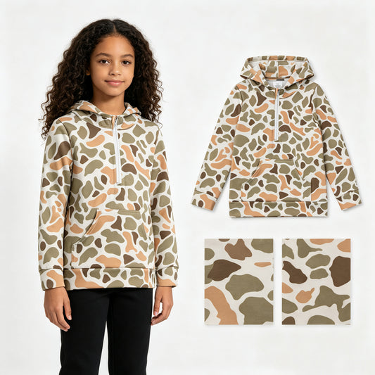 Baby Boys Long Sleeve Southern Green Yellow Camo Zip Pocket Hoodies Top