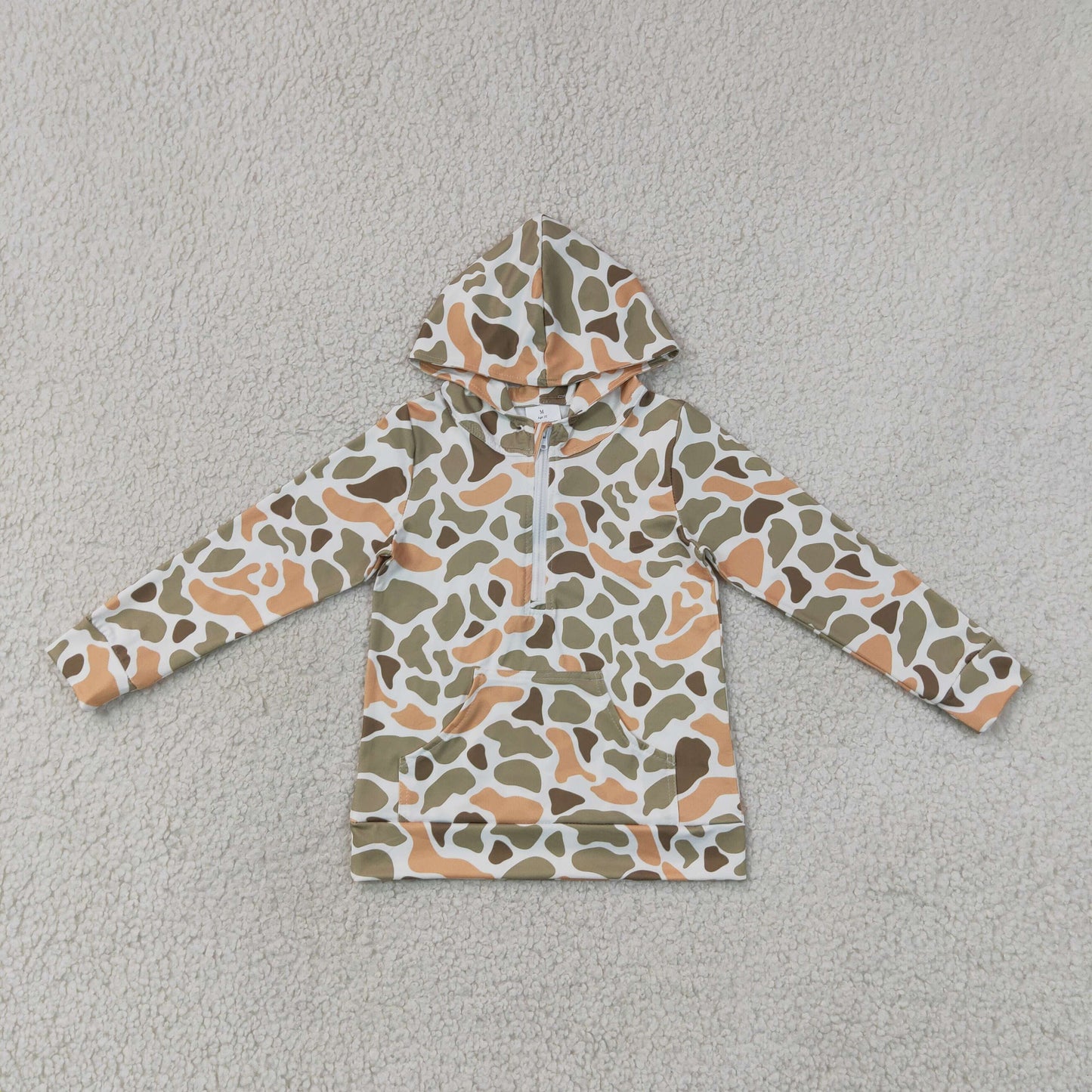 Mama and Me Boys Long Sleeve Yellow Camo Zip Pocket Hoodies Top