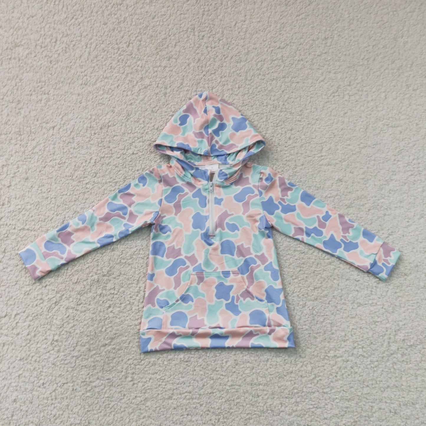 Mama and Me Boys Long Sleeve Light Blue Camo Zip Pocket Hoodies Top