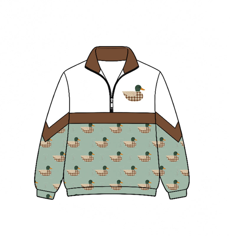 Preorder moq 5 Baby Boys Checked Ducks Hunting Zip Pullovers Top