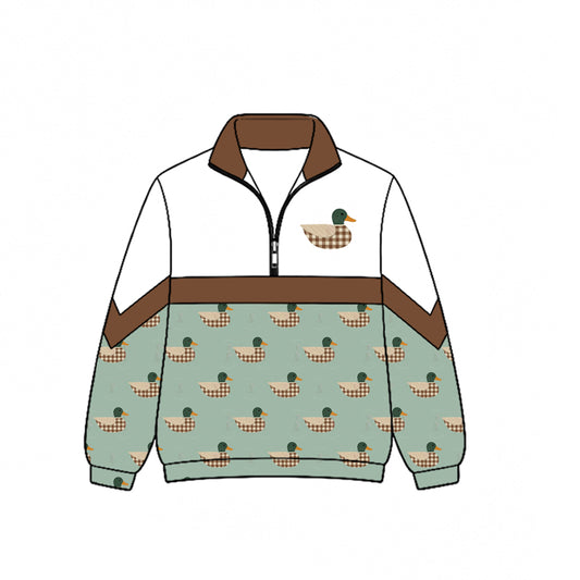 Preorder moq 5 Baby Boys Checked Ducks Hunting Zip Pullovers Top