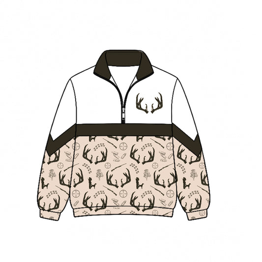 Preorder moq 5 Baby Boys Deer Dogs Hunting Zip Pullovers Top
