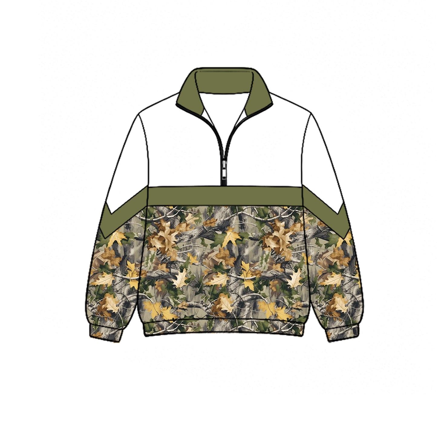 Preorder moq 5 Baby Boys Long Sleeve Green Leaves Came Zip Pullovers Top