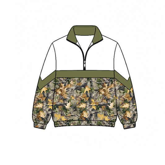 Preorder moq 5 Baby Boys Long Sleeve Green Leaves Came Zip Pullovers Top