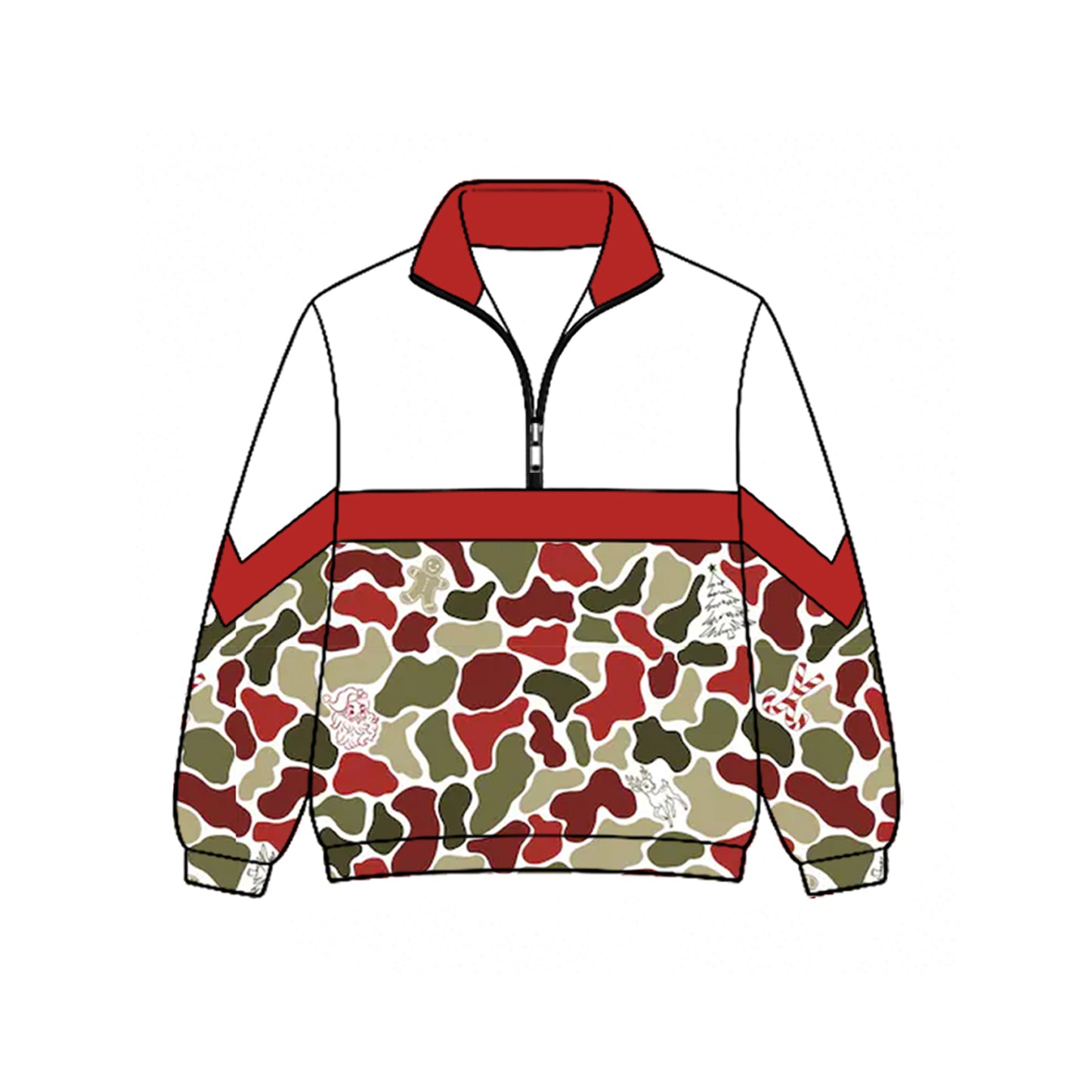 Preorder moq 5 Baby Boys Candy Cane Santa Camo Christmas Zip Pullovers Top
