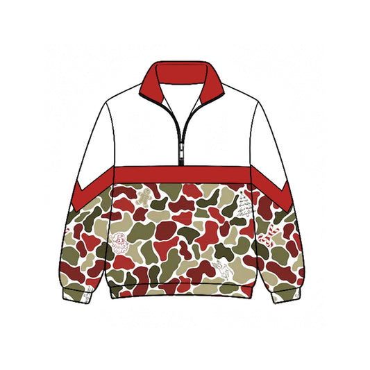 Preorder moq 5 Baby Boys Candy Cane Santa Camo Christmas Zip Pullovers Top
