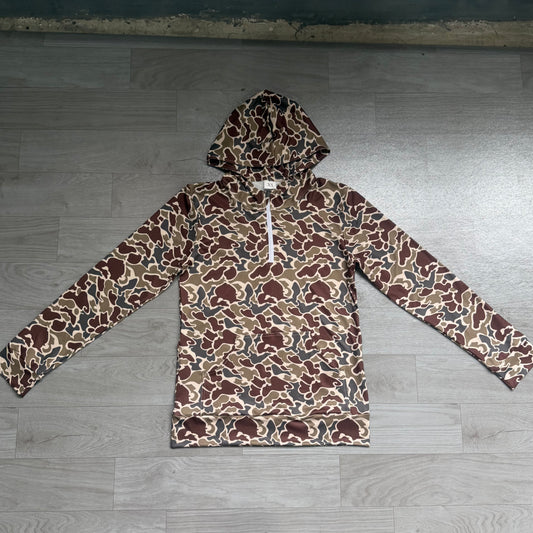 Adult Men Dark Khaki Camo Zip Pocket Hoodies Top Preorder