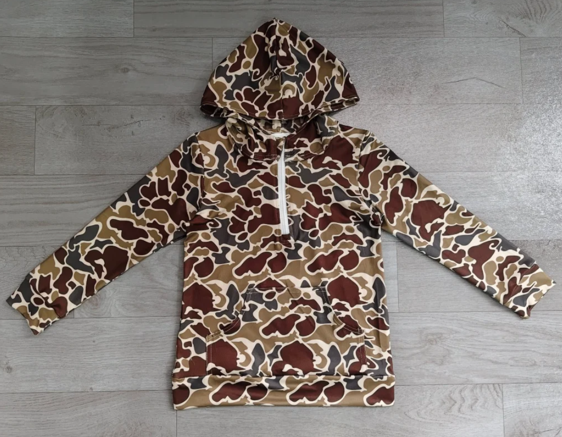Preorder moq 5 Adult Men Brown Camo Zip Pocket Hoodies Top