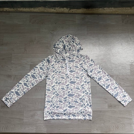 Adult Men Light Grey Camo Zip Pocket Hoodies Top Preorder