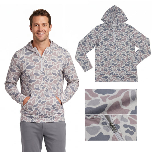 Adult Men Light Grey Camo Zip Pocket Hoodies Top