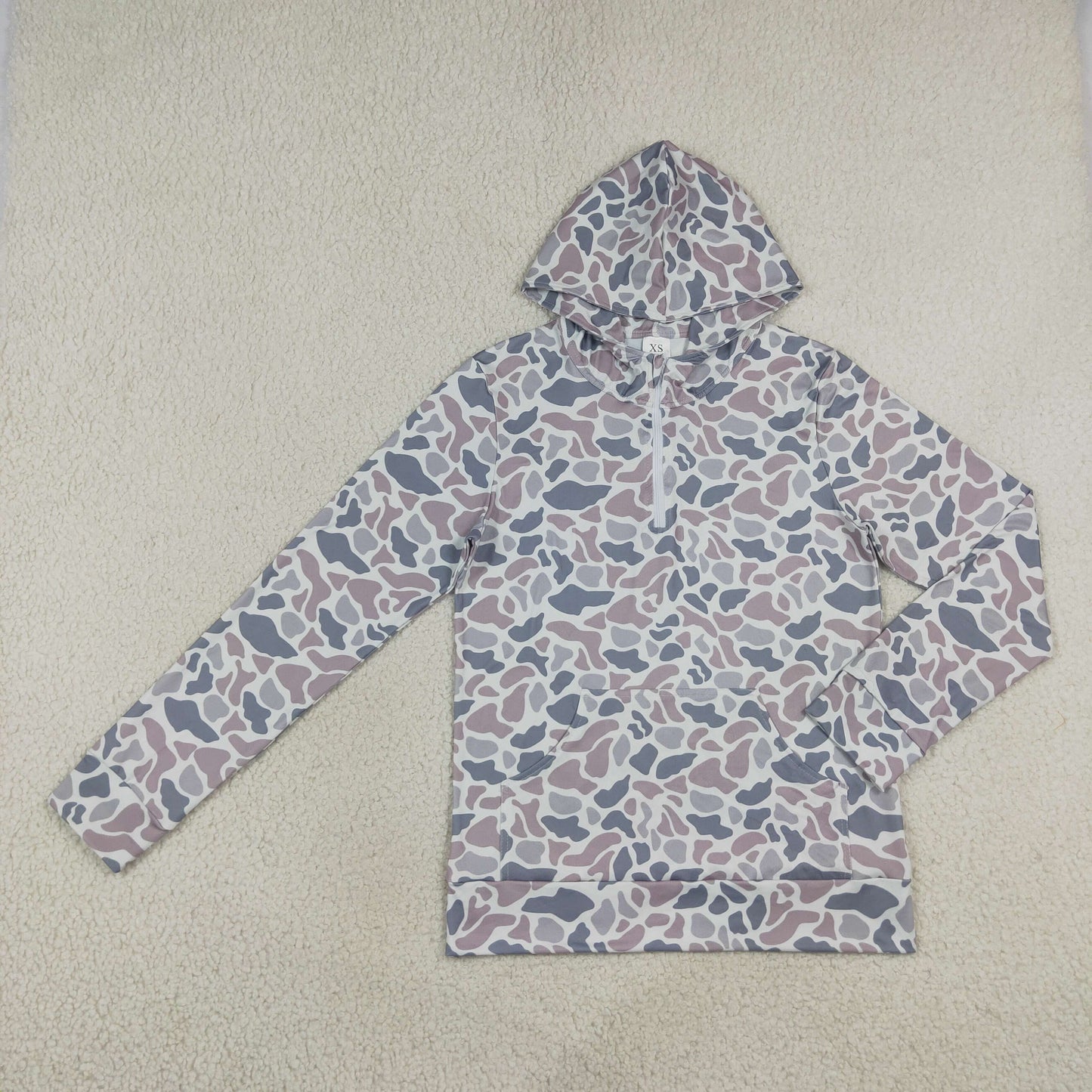 Adult Men Light Grey Camo Zip Pocket Hoodies Top