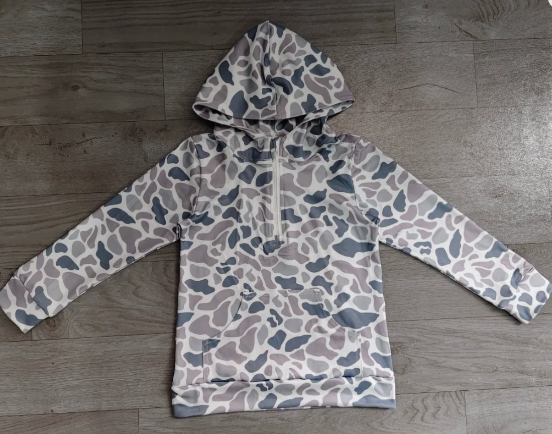 Preorder moq 5 Adult Men Light Grey Camo Zip Pocket Hoodies Top