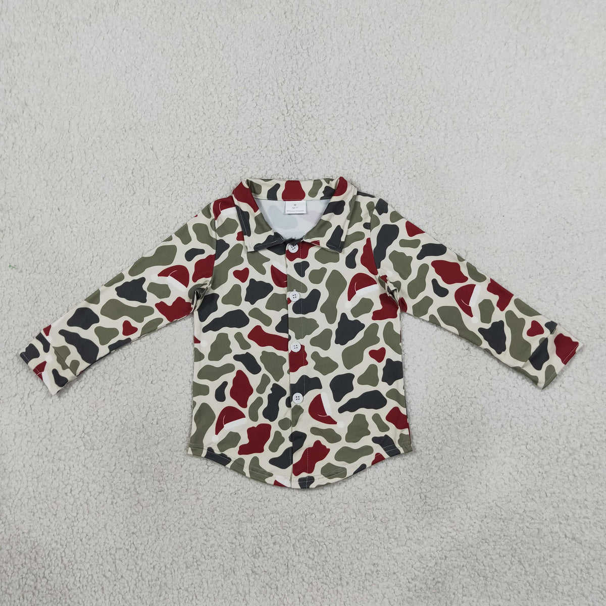 Baby Girls Long Sleeve Green Red Camo Christmas Button Shirts Top
