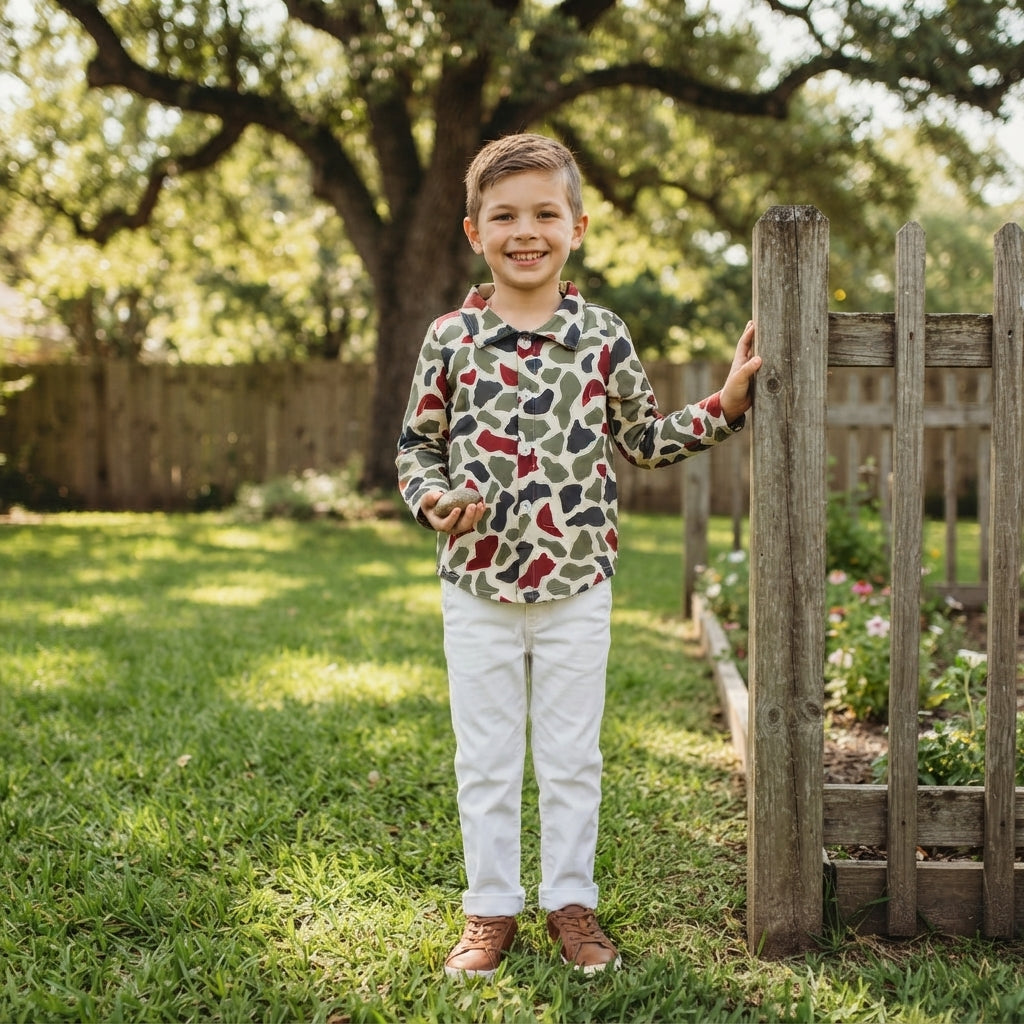 Baby Girls Long Sleeve Green Red Camo Christmas Button Shirts Top