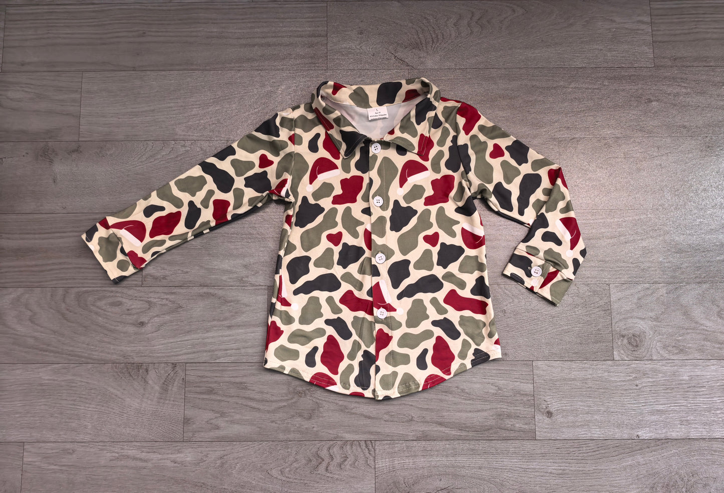 Baby Girls Green Red Camo Christmas Button Shirts Top Preorder