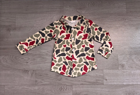 Baby Girls Green Red Camo Christmas Button Shirts Top Preorder