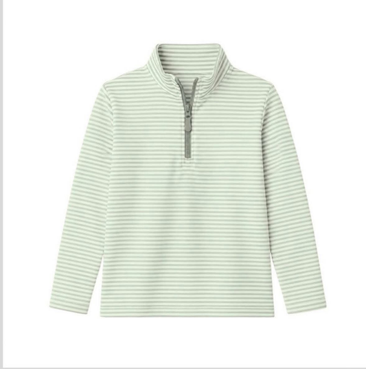 Preorder moq 5 Baby Boys Long Sleeve Green Stripe Zip Pullovers Top