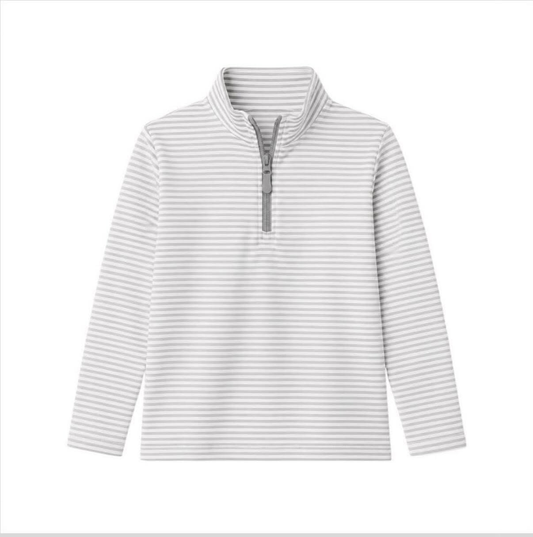 Preorder moq 5 Baby Boys Long Sleeve Grey Stripe Zip Pullovers Top