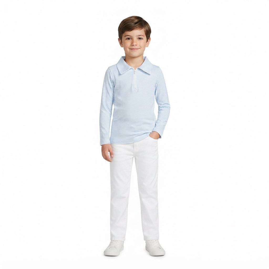 Baby Boys Long Sleeve Light Blue Stripe Zip Pullovers Top