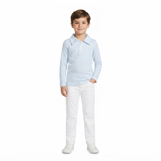 Baby Boys Long Sleeve Light Blue Stripe Zip Pullovers Top