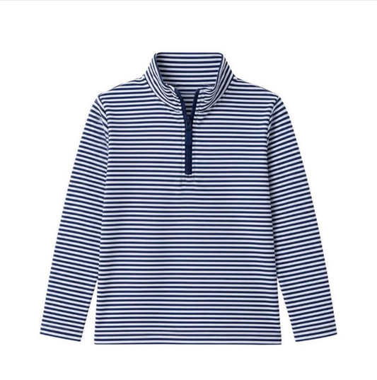 Preorder moq 5 Baby Boys Long Sleeve Navy Stripe Zip Pullovers Top