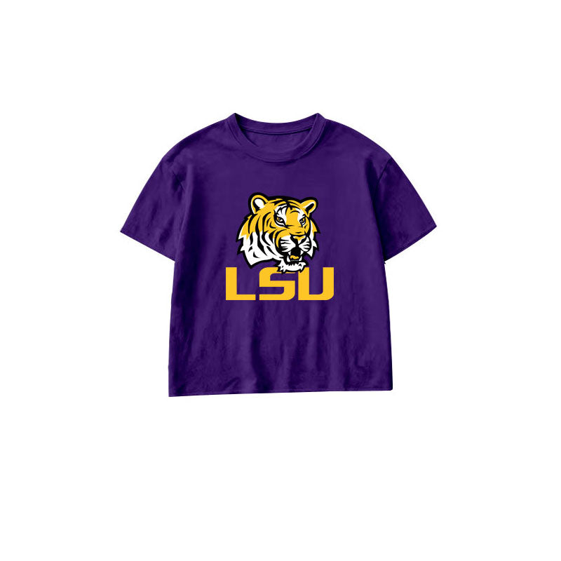 Preorder moq 5 Baby Boys Purple Short Sleeve LSU Tiger Team T-shirts Top