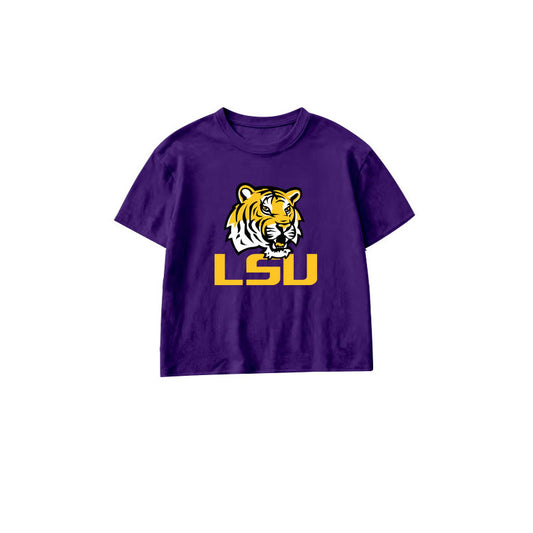 Preorder moq 5 Baby Boys Purple Short Sleeve LSU Tiger Team T-shirts Top