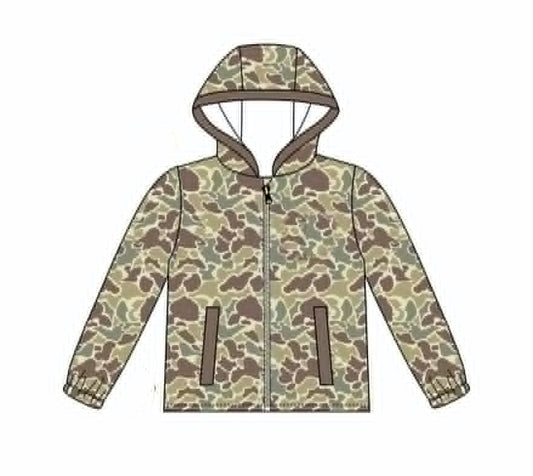 Preorder moq 5 Baby Boys Long Sleeve Khaki Camo Zip Pockets Hoodies Top