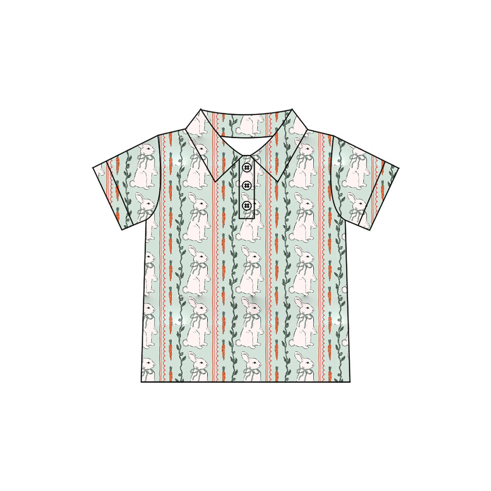 Preorder moq 5 Baby Boys Rabbits Carrots Stripe Easter Button Polo Shirts Top