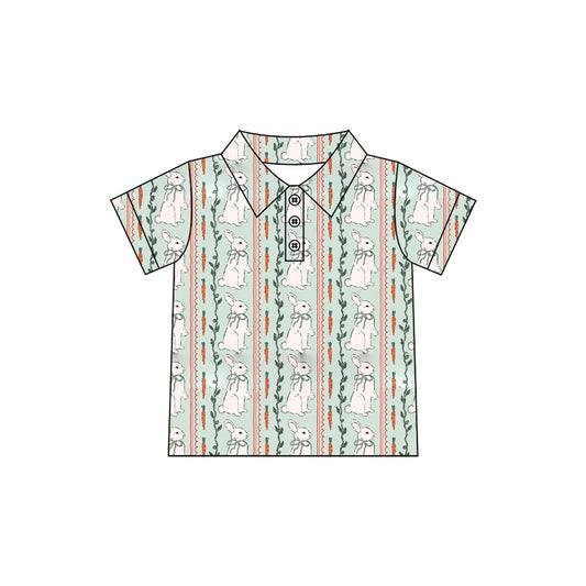 Preorder moq 5 Baby Boys Rabbits Carrots Stripe Easter Button Polo Shirts Top
